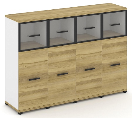 Шкаф четыре узкие секции, 3 ниши (4 фасада ЛДСП, 2 ниши + 4 фасада стекло прозрачное в раме, 1 ниша) CN.STU-344 RP B/W