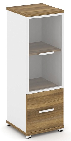 Шкаф одна узкая секция, 3 ниши (фасад ЛДСП, 1 ниша + фасад стекло прозрачное в раме, 2 ниши) CN.STU-312 RP B/W