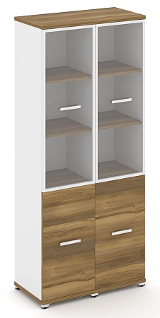 Шкаф две узкие секции, 5 ниш (Два фасада ЛДСП   2 ниши + два фасада стекло прозрачное в раме, 3 ниши) CN.STU-522 RP B/W