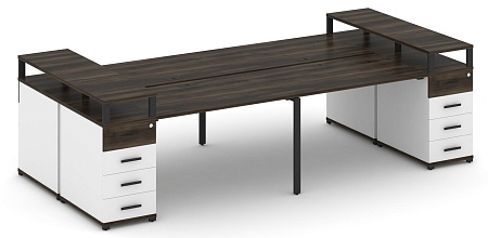 Рабочая станция на 6 мест с шестью опорными тумбами CN.DRS-442 B/W