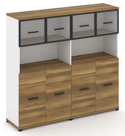 Шкаф две широкие секции, 4 ниши (4 фасада ЛДСП, 2 ниши + 4 фасада стекло прозрачное в раме, 1 ниша) CN.STS-425 RP B/W