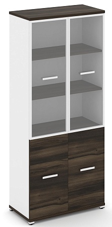 Шкаф одна широкая секция, 5 ниш (2 фасада ЛДСП, 2 ниши + 2 фасада стекло прозрачное в раме,  3 ниши) CN.STS-512 RP B/W