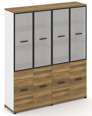 Шкаф две широкие секции, 5 ниш (4 фасада ЛДСП, 2 ниши + 4 фасада стекло белое матовое в раме,  3 ниши) CN.STS-522 RM B/W