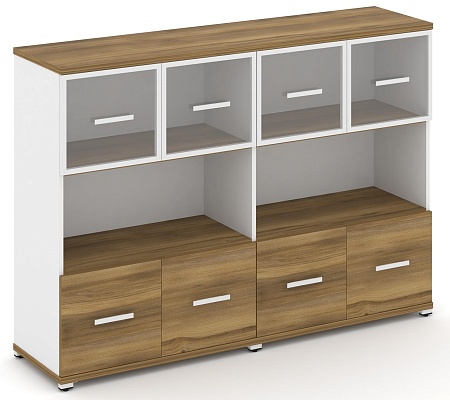 Шкаф две широкие секции, 3 ниши (4 фасада ЛДСП, 1 ниша + 4 фасада стекло прозрачное в раме, 1 ниша) CN.STS-325 RP B/W