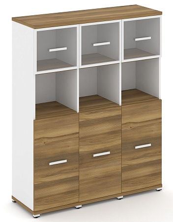 Шкаф три узкие секции, 4 ниши (3 фасада ЛДСП,  2 ниши + 3 фасада стекло прозрачное в раме, 1 ниша) CN.STU-435 RP B/W