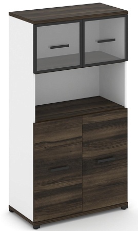 Шкаф две широкие секции, 4 ниши (2 фасада ЛДСП, 2 ниши + 2 фасада стекло прозрачное в раме, 1 ниша) CN.STS-415 RP B/W