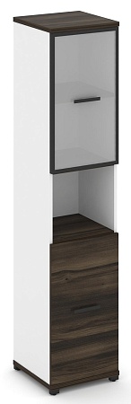 Шкаф одна узкая секция, 5 ниш (фасад ЛДСП  на 2 ниши + фасад стекло белое матовое в раме, на 2 ниши) CN.STU-513 RM B/W