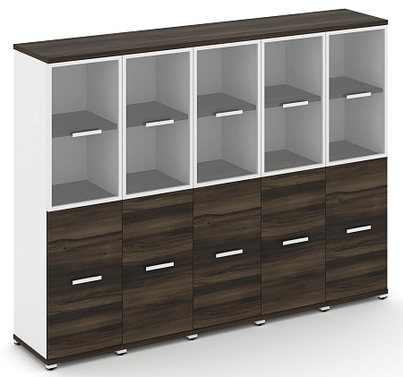 Шкаф пять узких секций, 4 ниши (5 фасадов ЛДСП, 2 ниши + 5 фасадов стекло прозрачное в раме, 2 ниши) CN.STU-452 RP B/W