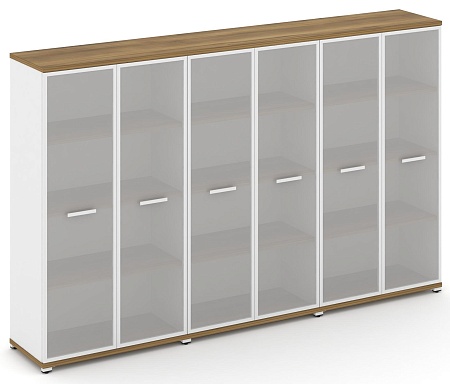 Шкаф три широкие секции, 4 ниши (6 фасадов стекло белое матовое в раме, 4 ниши) CN.STS-436 RM B/W