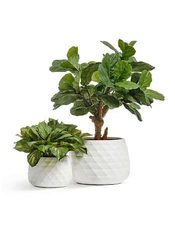 Кашпо TREEZ ERGO Diamond Низкая чаша Белый камень д-52, в-37 см