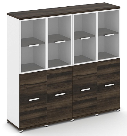 Шкаф четыре узкие секции, 4 ниши (4 фасада ЛДСП,  2 ниши) + 2 фасада стекло прозрачное в раме, 2 ниши) CN.STU-442 RP B/W