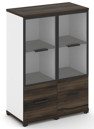 Шкаф две узкие секции, 3 ниши (2 фасада ЛДСП, 1 ниша + 2 фасада стекло прозрачное в раме, 2 ниши) CN.STU-322 RP B/W