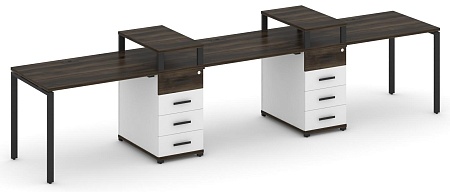 Рабочая станция на 3 места с двумя опорными тумбами CN.ORS-449 B/W