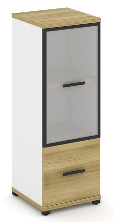 Шкаф одна узкая секция, 3 ниши (фасад ЛДСП, 1 ниша + фасад стекло белое матовое в раме, 2 ниши) CN.STU-312 RM B/W