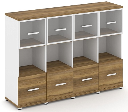 Шкаф четыре узкие секции, 3 ниши (4 фасада ЛДСП, 1 ниша + 4 фасада стекло прозрачное в раме, 1 ниша) CN.STU-345 RP B/W