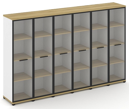 Шкаф шесть узких секций, 4 ниши (6 фасадов стекло прозрачное в раме, 4 ниши) CN.STU-466 RP B/W