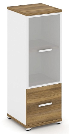 Шкаф одна узкая секция, 3 ниши (фасад ЛДСП, 1 ниша + фасад стекло белое матовое в раме, 2 ниши) CN.STU-312 RM B/W