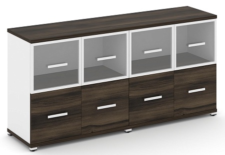 Шкаф две широкие секции, 2 нишии (4 фасада ЛДСП, 1 ниша + 4 фасада стекло прозрачное в раме, 1 ниша) CN.STS-222 RP B/W