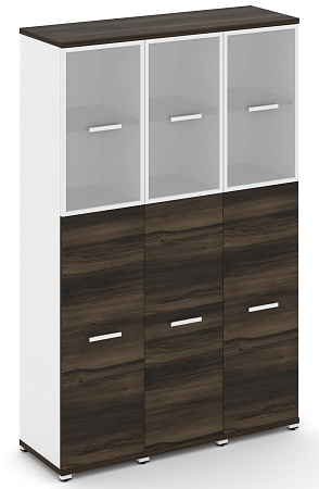 Шкаф три узкие секции, 5 ниш (3 фасада ЛДСП  3 ниши + два фасада стекло белое матовое в раме,  2 ниши) CN.STU-535 RM B/W