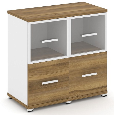 Шкаф две узкие секции, 2 ниши (2 фасада ЛДСП, 1 ниша + 2 фасада стекло прозрачное в раме, 1 ниша) CN.STU-222 RP B/W