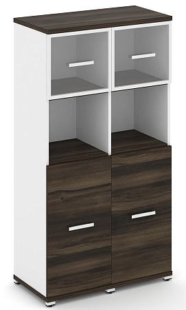 Шкаф две узкие секции, 4 ниши (2 фасада ЛДСП,  2 ниши +  фасад стекло прозрачное в раме,  1 ниша) CN.STU-425 RP B/W