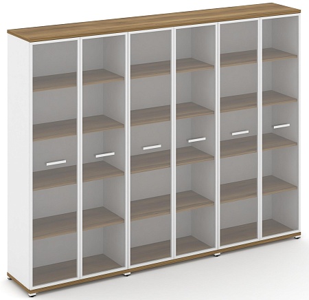 Шкаф три широкие секции, 5 ниш (6 фасадов стекло прозрачное в раме, 5 ниш) CN.STS-538 RP B/W