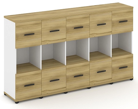 Шкаф пять узких секций, 3 ниши (5 фасадов ЛДСП, 1 ниша + 5 фасадов ЛДСП, 1 ниша) CN.STU-355 B/W