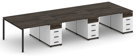 Рабочая станция на 6 мест с четыремя опорными тумбами CN.DRS-457 B/W