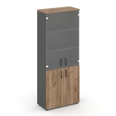 Шкаф высокий широкий (2 низких фасада ЛДСП + 2 средних фасада стекло прозрачное) SN.STS-102 796*400*1982