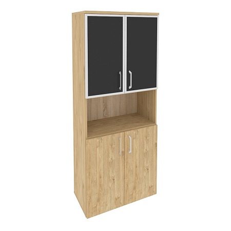 Шкаф высокий широкий (2 низких фасада ЛДСП + 2 низких фасада стекло лакобель в раме) O.ST-1.4Rblack