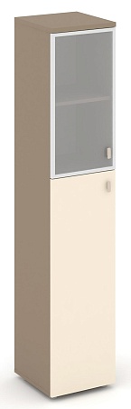 Шкаф высокий узкий левый (1 средний фасад ЛДСП + 1 низкий фасад стекло в раме сатин матовый) ES.SU-1.7R(L)