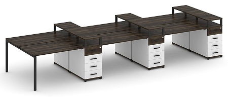 Рабочая станция на 6 мест с шестью опорными тумбами CN.DRS-474 B/W