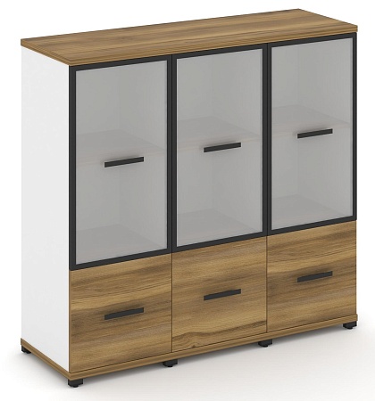 Шкаф три узкие секции, 3 ниши (3 фасада ЛДСП, 1 ниша + 3 фасада стекло белое матовое, 2 ниши) CN.STU-332 RM B/W