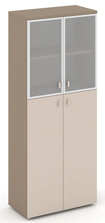 Шкаф высокий широкий (2 средних фасада ЛДСП + 2 низких фасада стекло в раме сатин матовый) ES.ST-1.7R