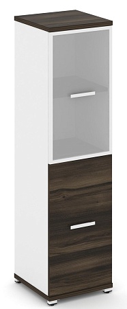 Шкаф одна узкая секция, 4 ниши (фасад ЛДСП,  2 ниши + фасад стекло белое матовое в раме, 2 ниши) CN.STU-412 RM B/W