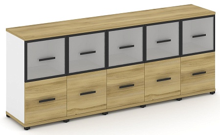 Шкаф пять узких секций, 2 ниши (5 фасадов  ЛДСП, 1 ниша + 5 фасадов стекло белое матовое в раме, 1 ниша) CN.STU-252 RM B/W