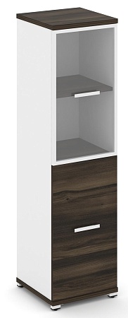 Шкаф одна узкая секция, 4 ниши (фасад ЛДСП,  2 ниши + фасад стекло прозрачное в раме,  2 ниши) CN.STU-412 RP B/W