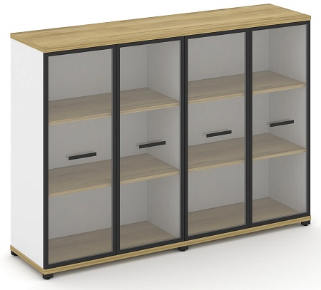 Шкаф две широкие секции, 3 ниши (4 фасада стекло прозрачное в раме, 3 ниши) CN.STS-326 RP B/W