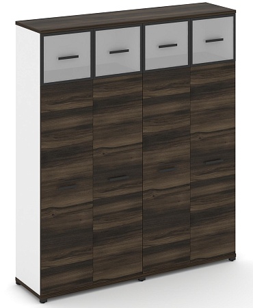 Шкаф две широкие секции, 5 ниш (4 фасада ЛДСП, 4 ниши + 4 фасада стекло белое матовое в раме,  1 ниша) CN.STS-527 RM B/W