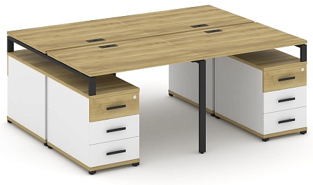 Рабочая станция на 4 места с двумя двухсторонними опорными тумбами CN.DRS-325 B/W