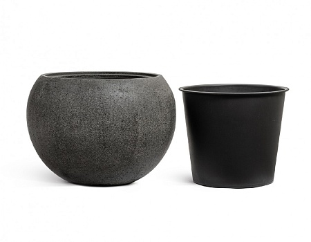 Кашпо TREEZ Effectory Stone Большая полусфера Тёмно-серый камень д-40 см, в-32 см