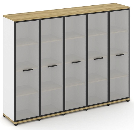 Шкаф пять узких секций, 4 ниши (5 фасадов стекло белое матовое в раме, 4 ниши) CN.STU-456 RM B/W