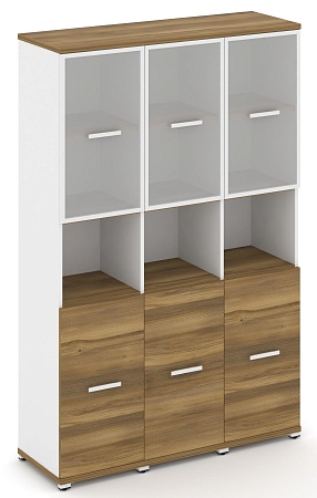 Шкаф три узкие секции, 5 ниш (3 фасада ЛДСП  2 ниши + 3 фасада стекло белое матовое в раме, 2 ниши) CN.STU-533 RM B/W