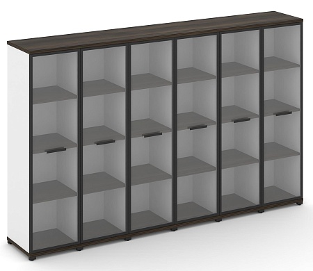Шкаф шесть узких секций, 4 ниши (6 фасадов стекло прозрачное в раме, 4 ниши) CN.STU-466 RP B/W