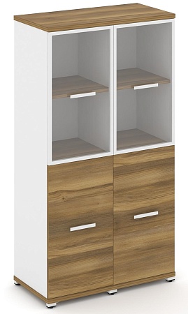 Шкаф две узкие секции, 4 ниши (2 фасада ЛДСП, 2 ниши + 2 фасада стекло прозрачное в раме, 2 ниши) CN.STU-422 RP B/W