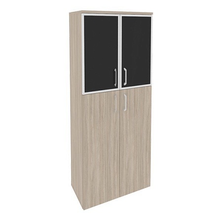 Шкаф высокий широкий (2 средних фасада ЛДСП + 2 низких фасада стекло лакобель в раме) O.ST-1.7Rblack