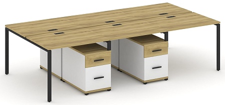Рабочая станция на 6 мест с двумя двухсторонними опорными тумбами CN.DRS-345 B/W