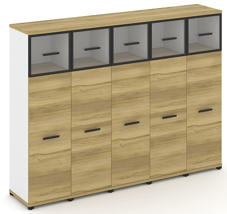 Шкаф пять узких секций, 4 ниши (5 фасадов ЛДСП,  3 ниши + 5 фасадов стекло прозрачное в раме, 1 ниша) CN.STU-454 RP B/W