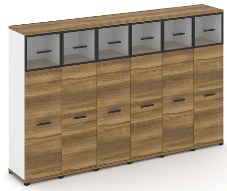 Шкаф шесть узких секций, 4 ниши (6 фасадов ЛДСП, 3 ниши + 6 фасадов стекло прозрачное в раме, 1 ниша) CN.STU-464 RP B/W