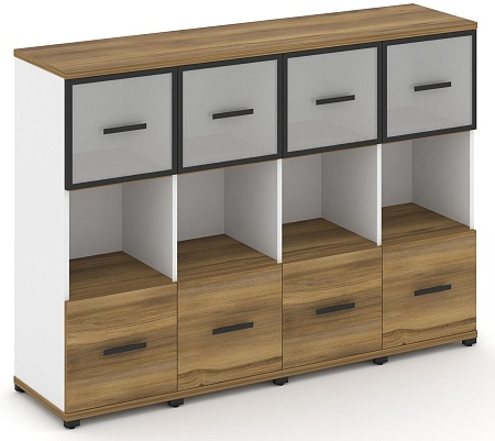 Шкаф четыре узкие секции, 3 ниши (4 фасада ЛДСП, 1 ниша + 4 фасада стекло белое матовое в раме, 1 ниша) CN.STU-345 RM B/W